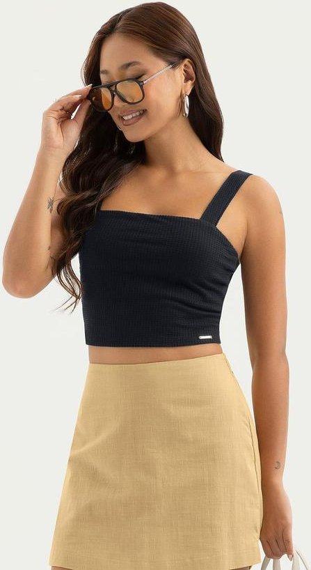 Imagem principal Regata Cropped Decote Quadrado em Cotton Preto Cativa Cativa