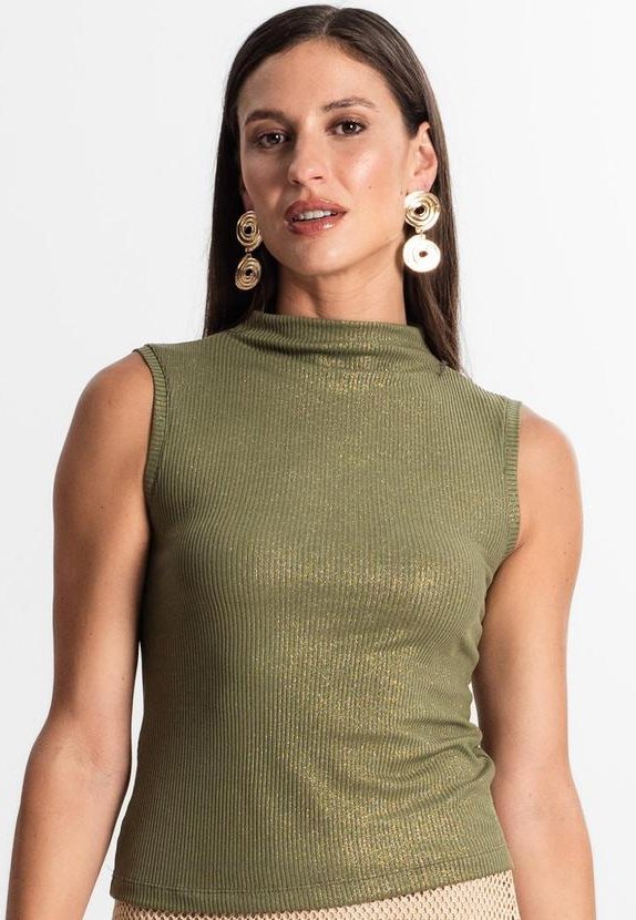 Regata em Ribana Canelada Lurex Verde