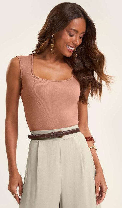 Imagem principal Regata Feminina em Ribana de Viscose Marrom Rovitex Rovitex