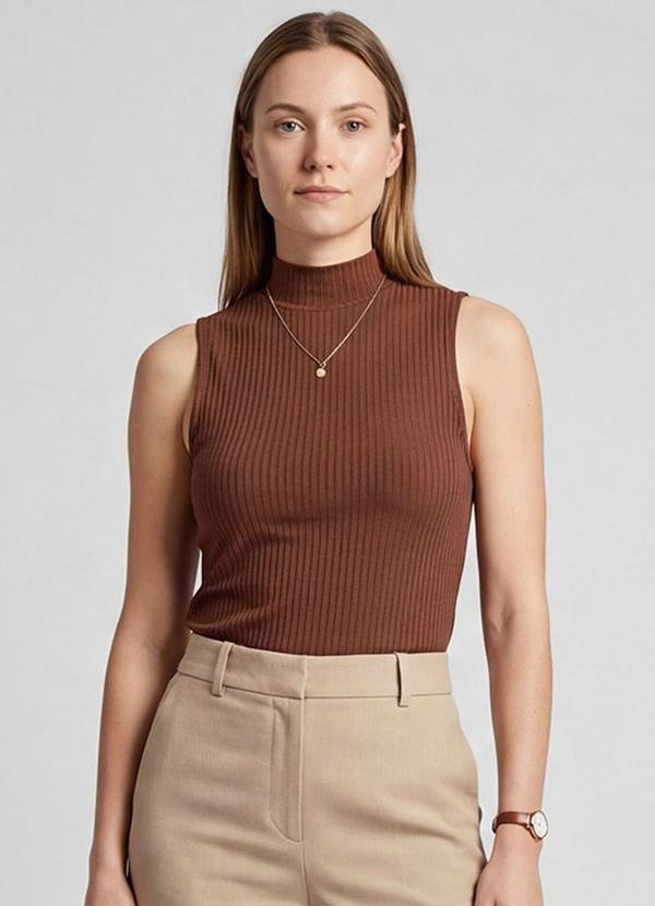 Regata Feminina Ribana Canelada Marrom