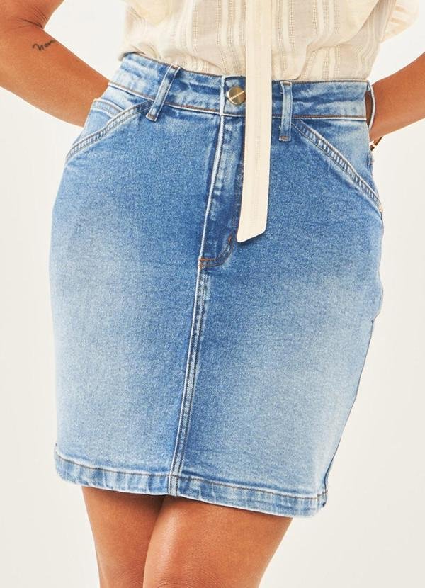 Saia Curta em Jeans com Elastano Azul