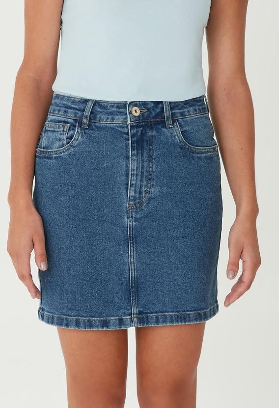 Saia Curta Jeans Cintura Alta Azul