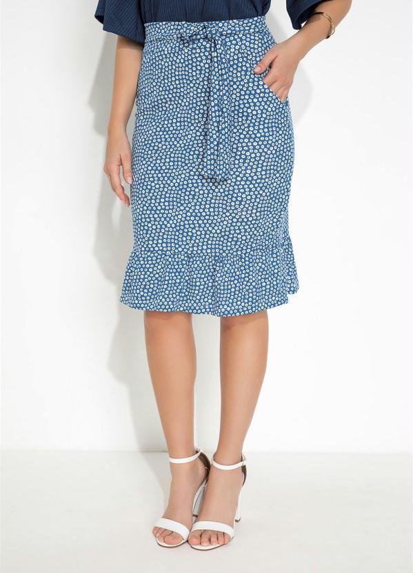 Saia Floral com Faixa para Amarração e Bolsos