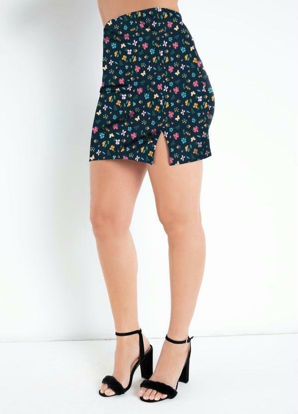 Saia Mini Floral Curta com Fenda