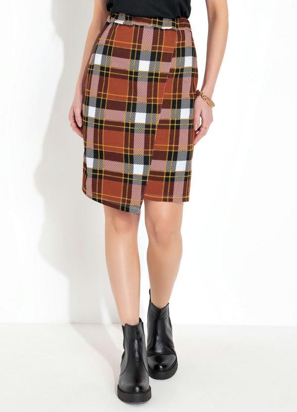 Imagem principal Saia Xadrez Terracota Justa e Assimétrica Moda Pop Moda Pop