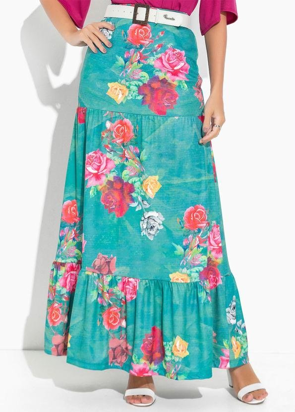 Saia Floral Verde Longa