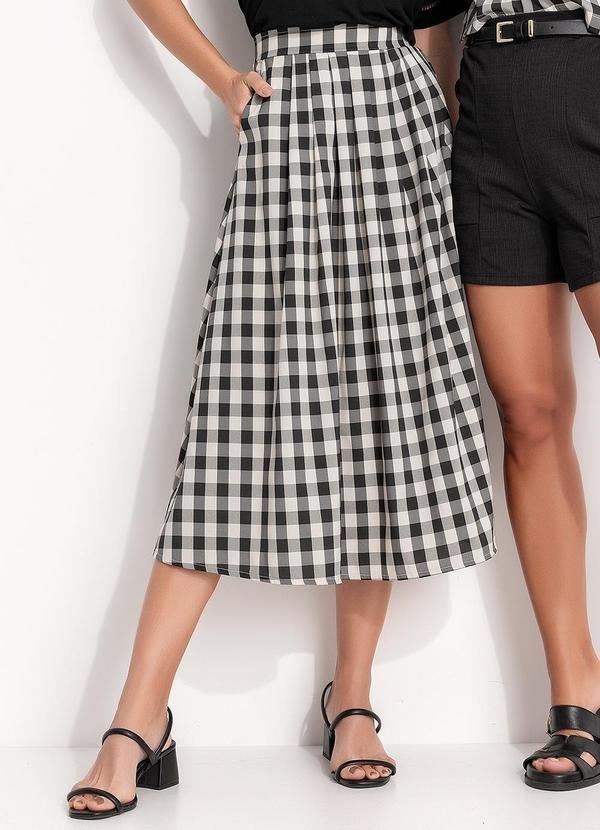 Imagem principal Saia Godê Vichy Preto de Poliéster com Elastano. Quintess Quintess