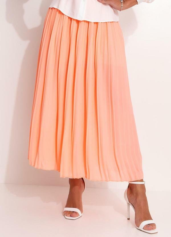 Saia Laranja Neon Plissada com Zíper
