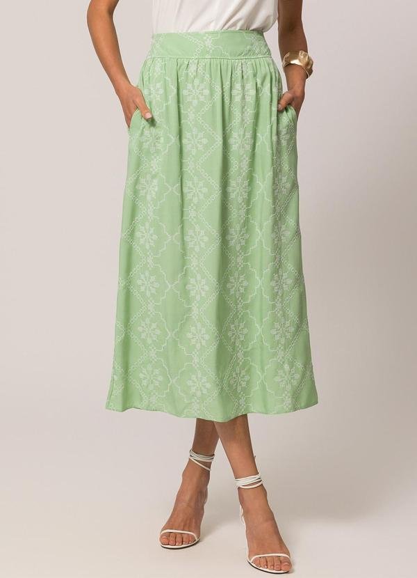 Saia Longa Bordada em Viscose Verde