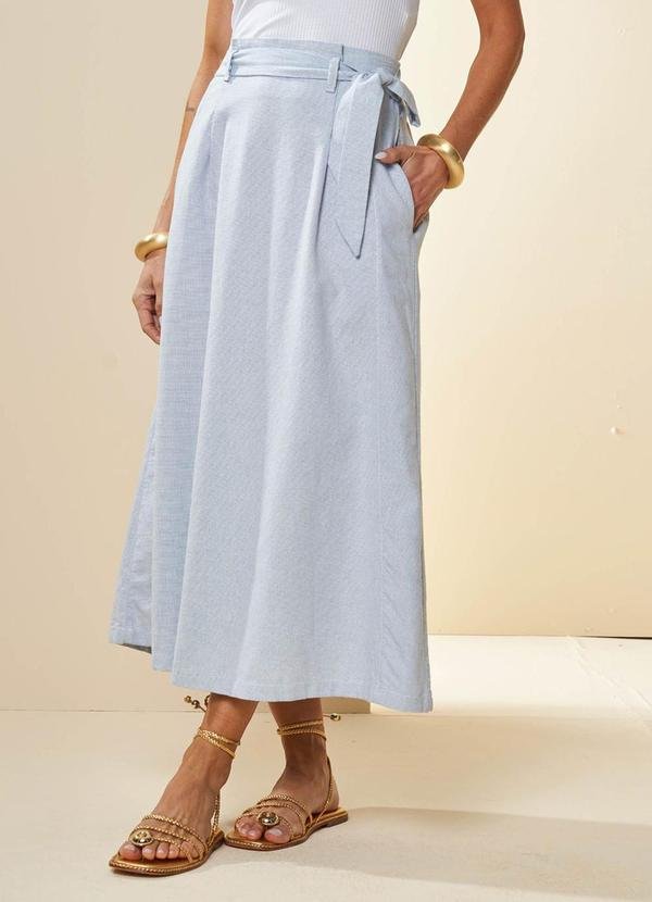Saia Midi Veraneio em Sarja com Textura Azul