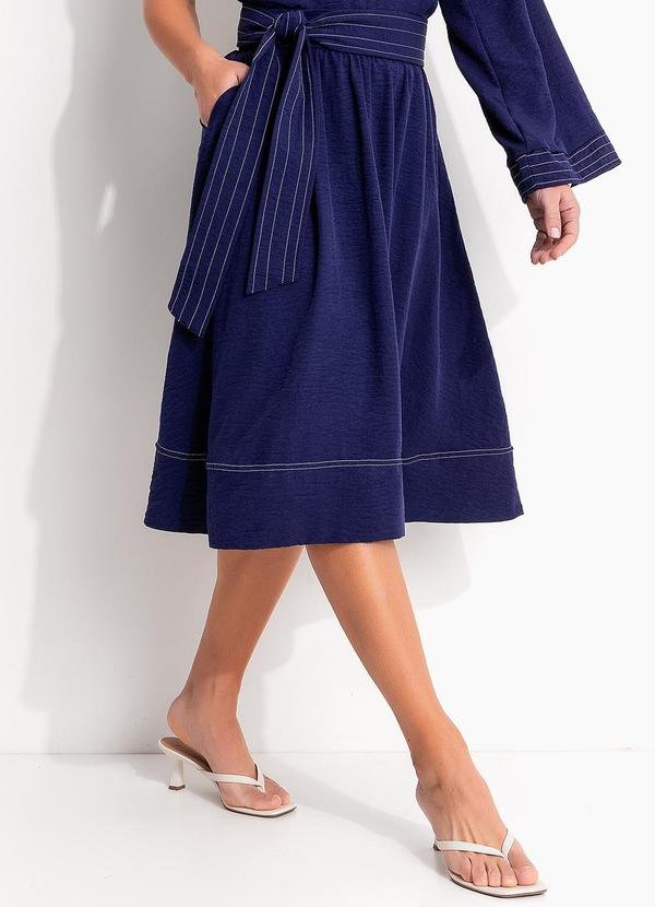 Saia Azul em Crepe Plano