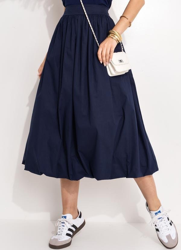 Saia Balonê Azul Marinho em Tricoline