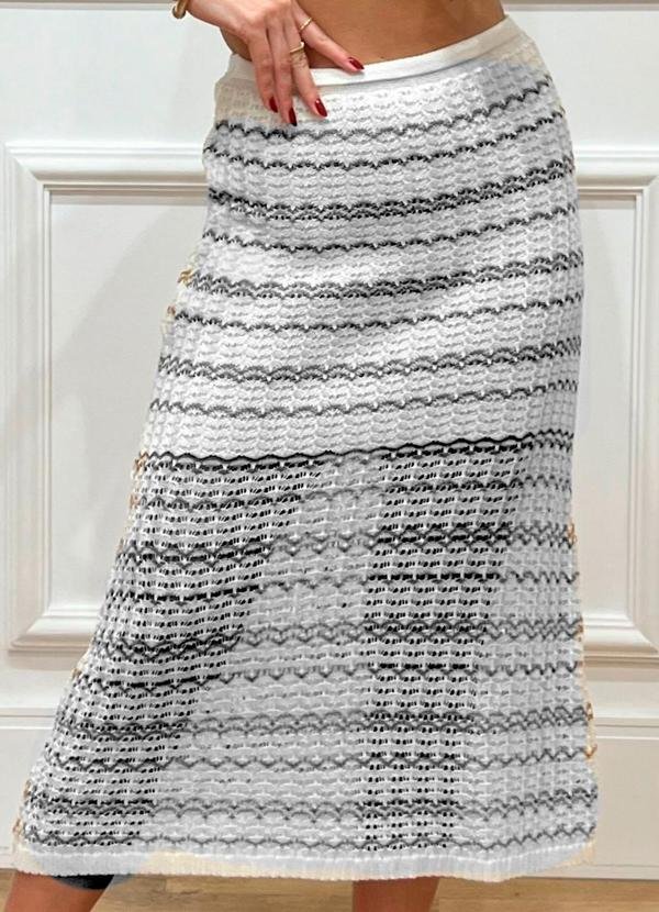 Saia em Tricot Estampado Curta Branco