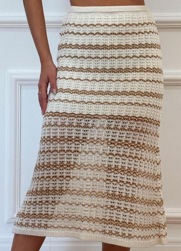 Saia em Tricot Estampado Curta Marrom