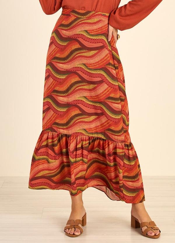 Saia Feminina Midi Babado Abstrata Rosa