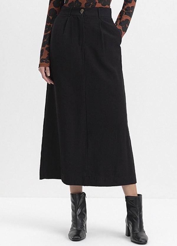 Saia Feminina Midi em Alfaiataria Preto