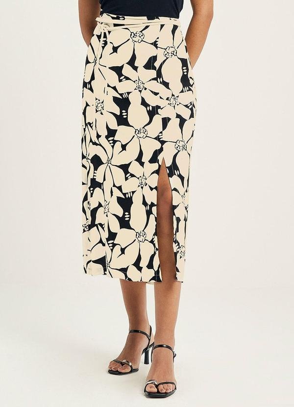 Saia Feminina Midi Floral com Fenda Amarelo