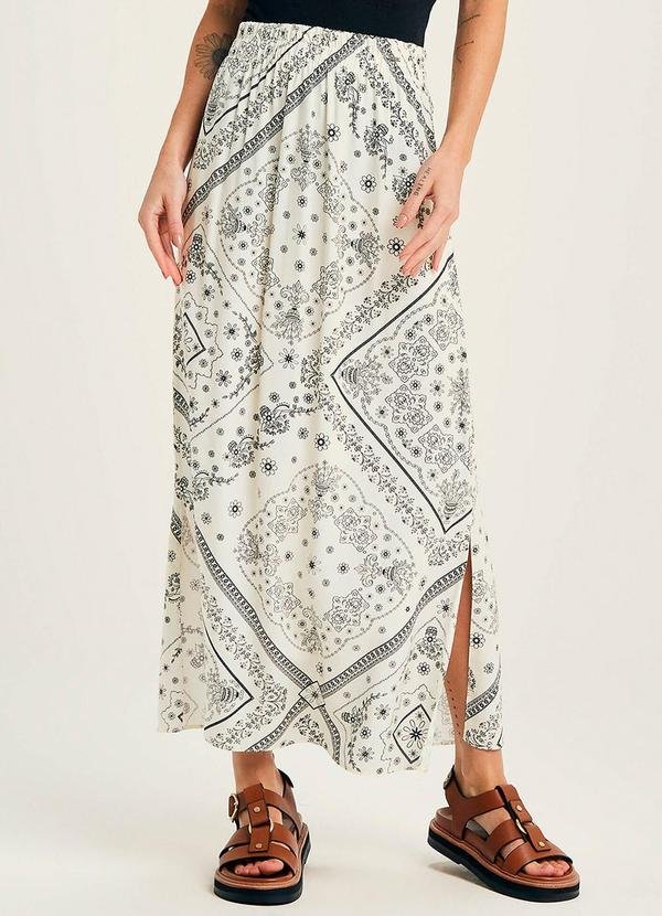 Imagem principal Saia Feminina Midi Padronagem Floral Bege Marialícia Marialícia