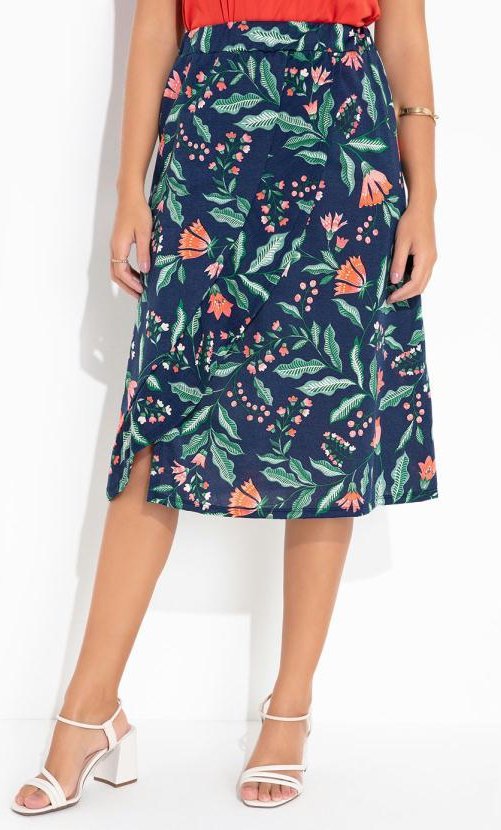 Saia Floral Marinho Midi
