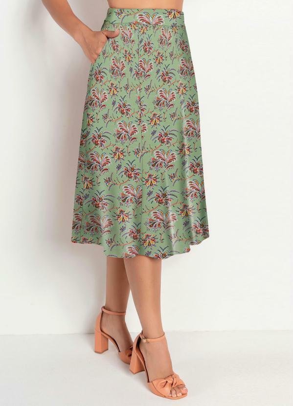 Saia Floral Verde com Bolsos