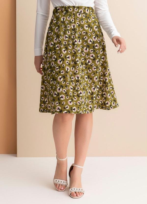 Saia Floral Verde Evase