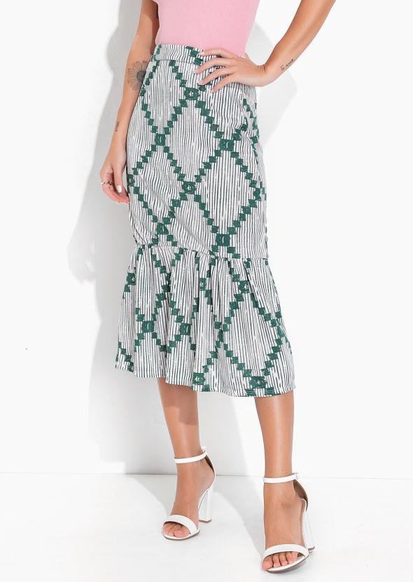 Imagem principal Saia Geométrico Branco com Babado na Barra Moda Pop Moda Pop