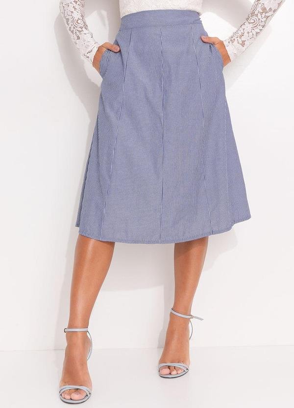 Imagem principal Saia Listrado Azul em Tricoline Quintess Quintess