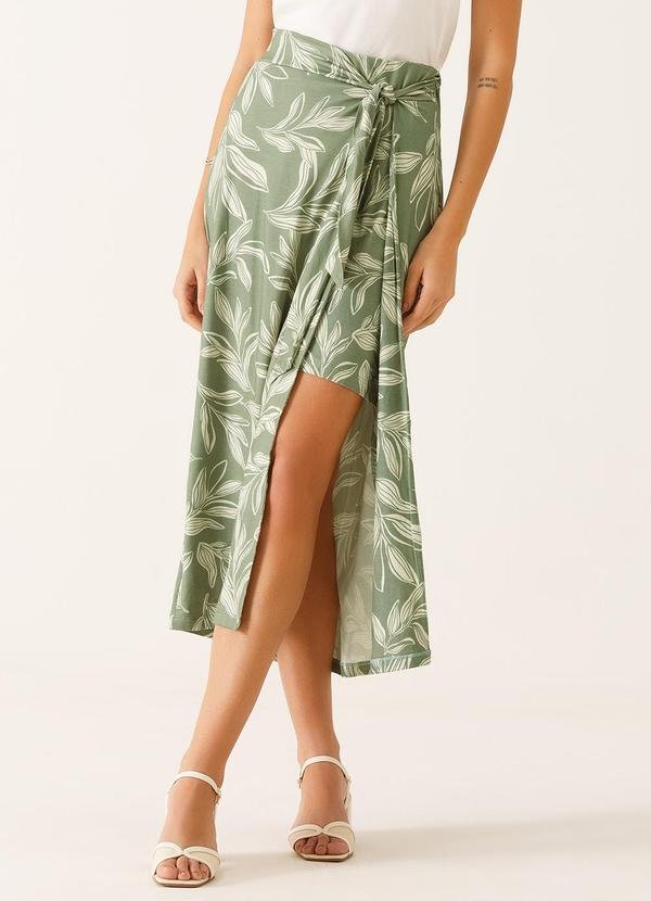 Saia Longuete Estampada Raquely Verde Oliva