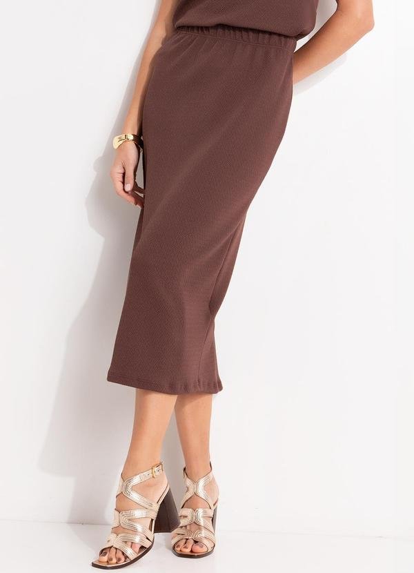 Saia Marrom em Malha Texturizada