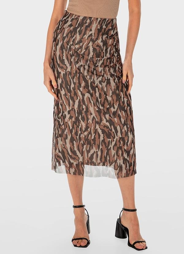 Imagem principal Saia Marrom Mídi Reta Texturizada Malwee Malwee