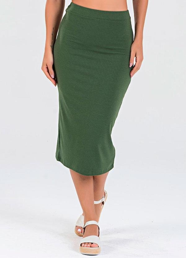 Imagem principal Saia Midi Canelada Verde Militar Meu Jeans Meu Jeans