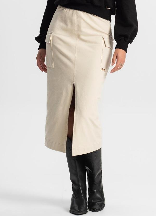 Saia Midi Cargo Feminino Bege