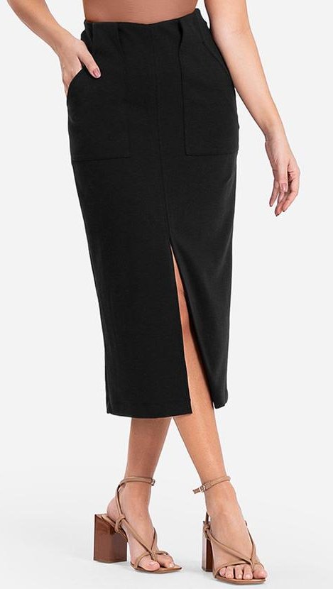 Saia Midi com Bolso Preto