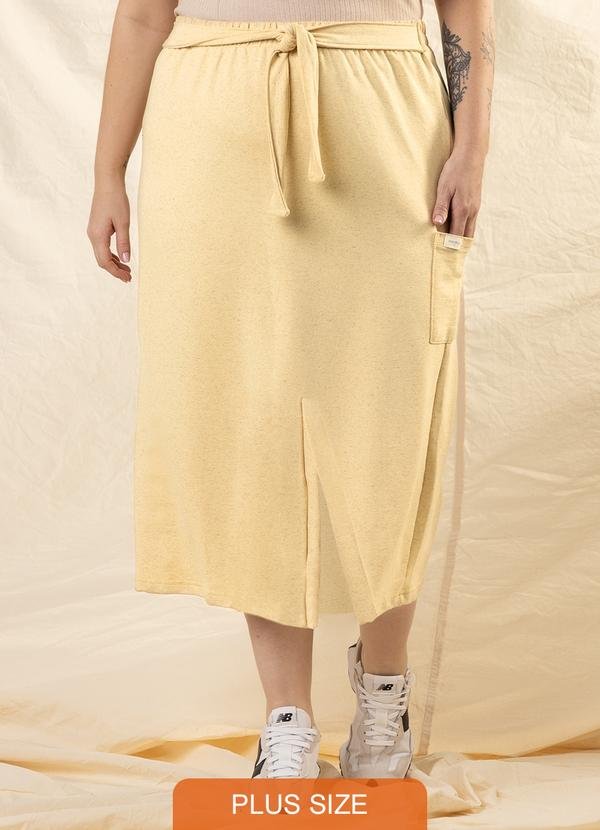 Saia Midi com Fenda Comfy Amarelo