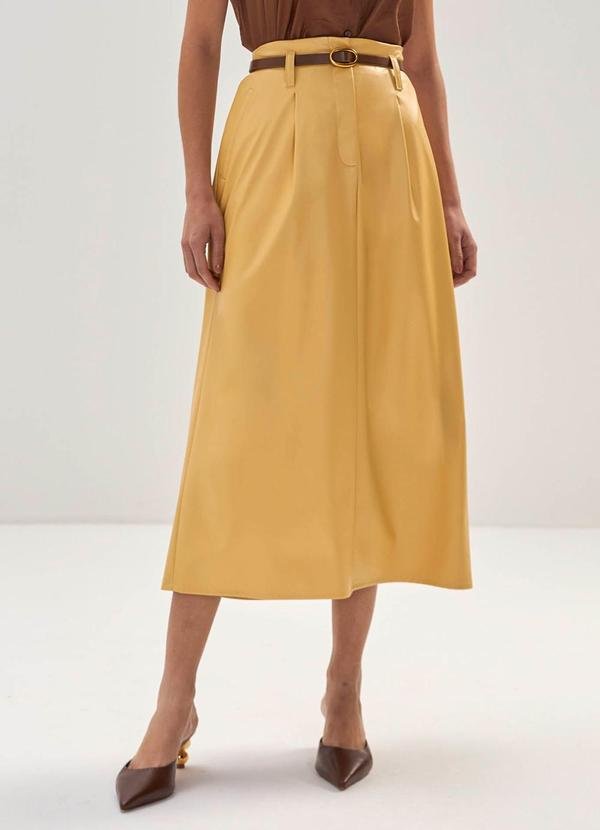 Saia Midi com Prega Amarelo