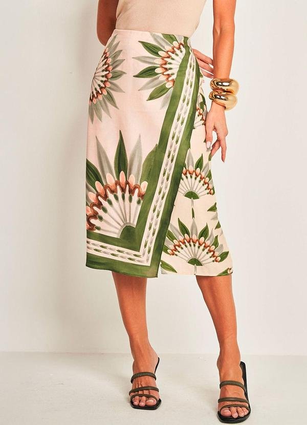 Saia Midi de Viscose e Sarja Estampado