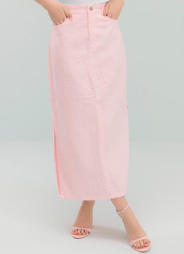 Saia Midi Denim Rosa