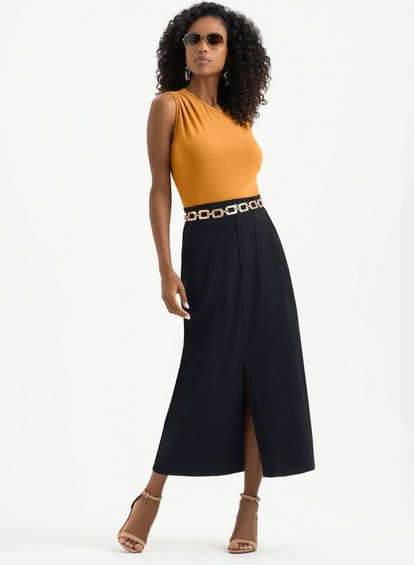 Saia Midi em Viscose Preto