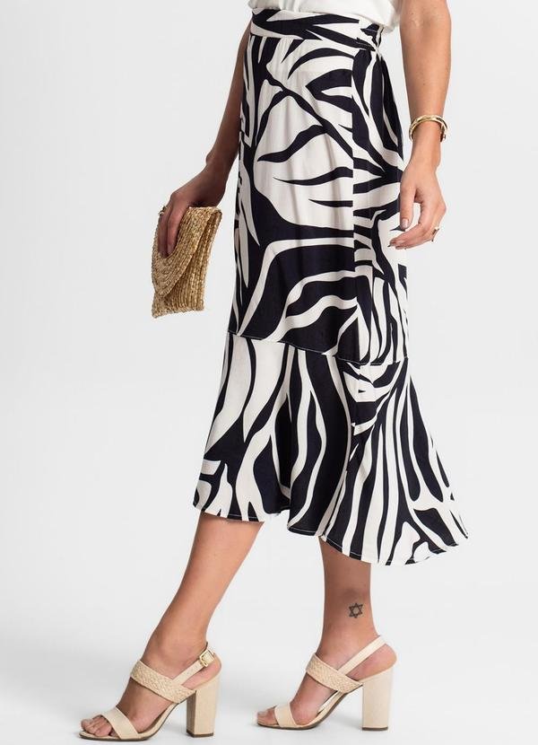 Saia Midi Estampada Preto