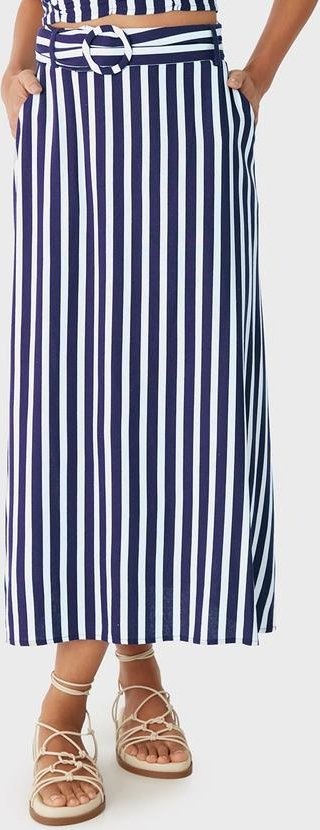 Imagem principal Saia Mídi Evasê Listrada Azul Marinho Malwee Malwee