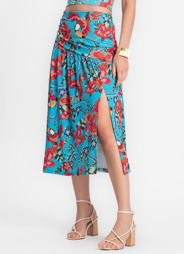Saia Midi Feminina em Ribana Canelada Azul