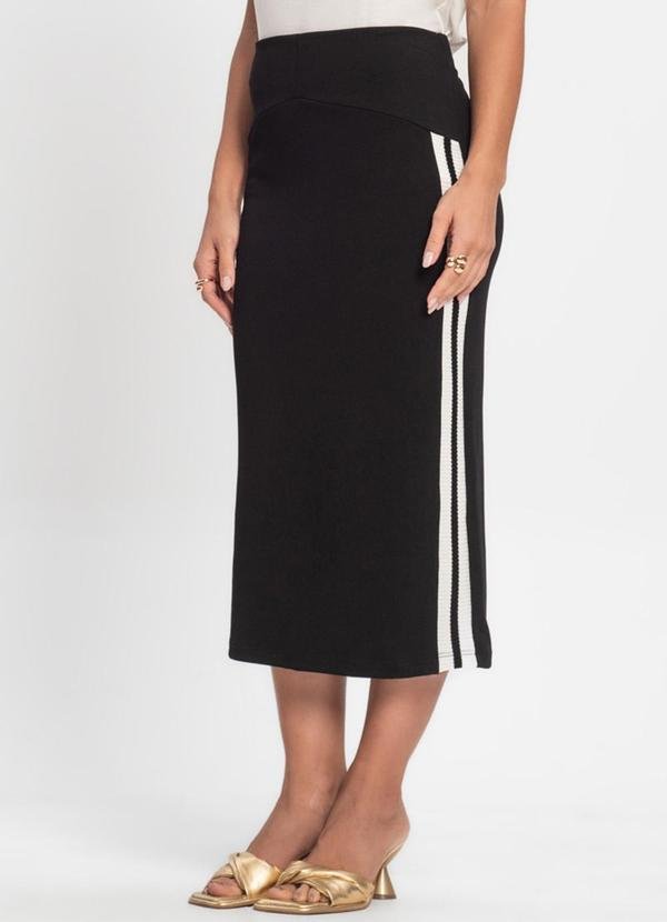 Saia Midi Feminina Ponto Roma Preto