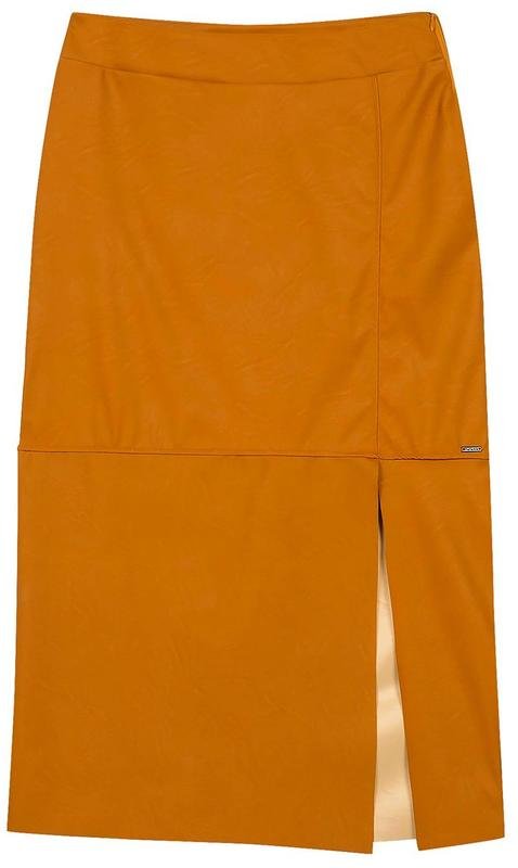 Saia Midi Feminina Resinada com Fenda Marrom