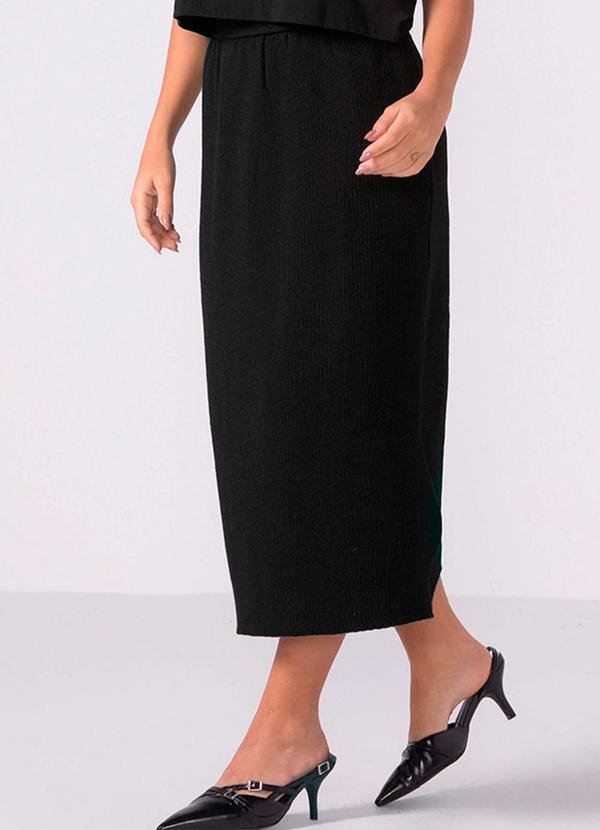 Saia Midi Feminina Tricot Preto