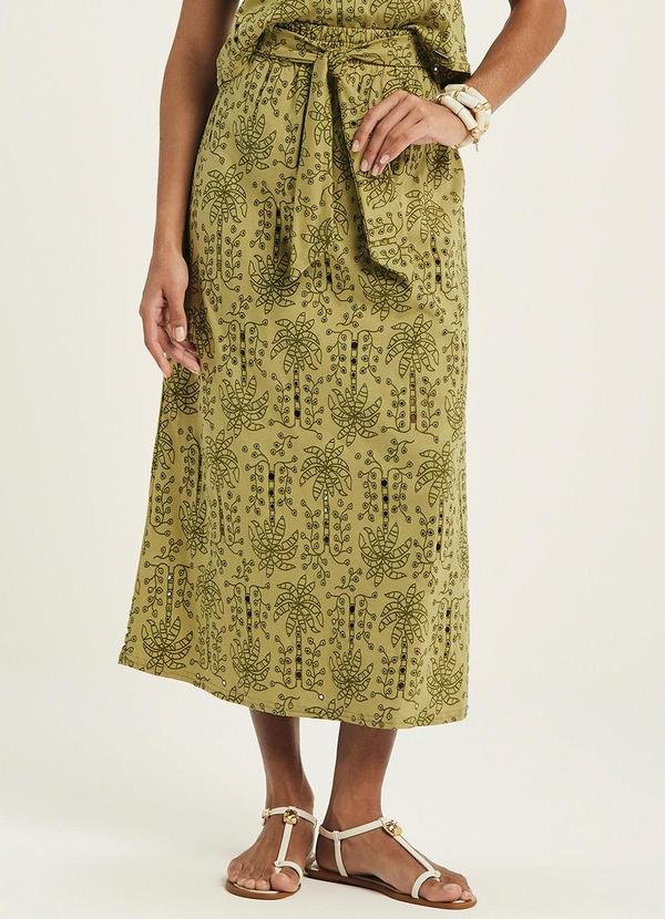 Saia Midi Feminina Tropical Devorê Verde