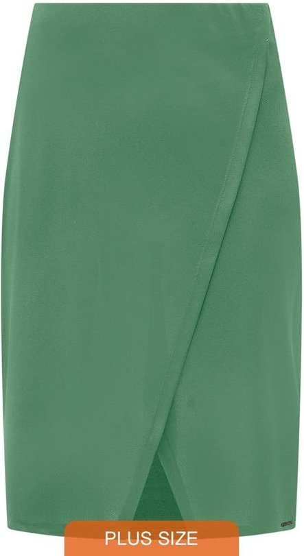 Saia Midi Transpassada Plus Size Diagonal Verde