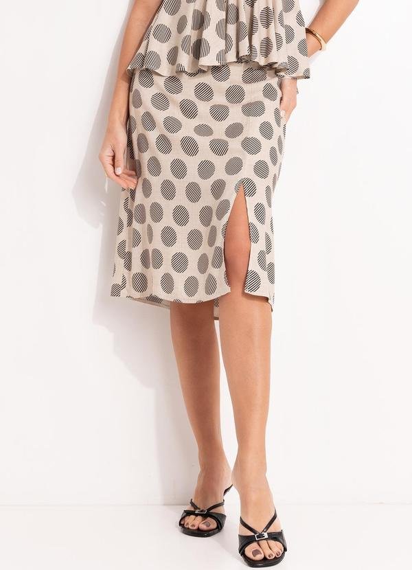 Imagem principal Saia Midi Evasê Poá em Viscose com Fenda e Cintura Alta Quintess Quintess