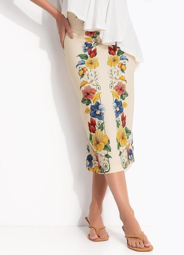 Imagem principal Saia Reta Midi Tropicalzinho Lenço Bege FARM FARM