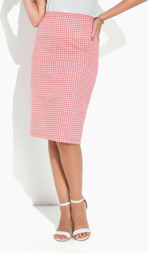 Saia Xadrez Coral com Fenda