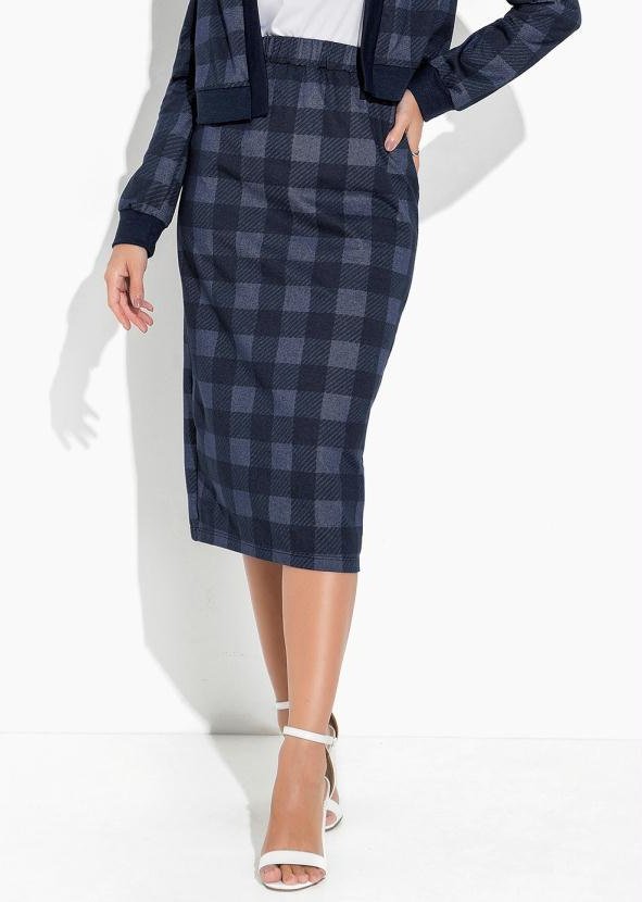 Saia Xadrez Marinho com Fenda